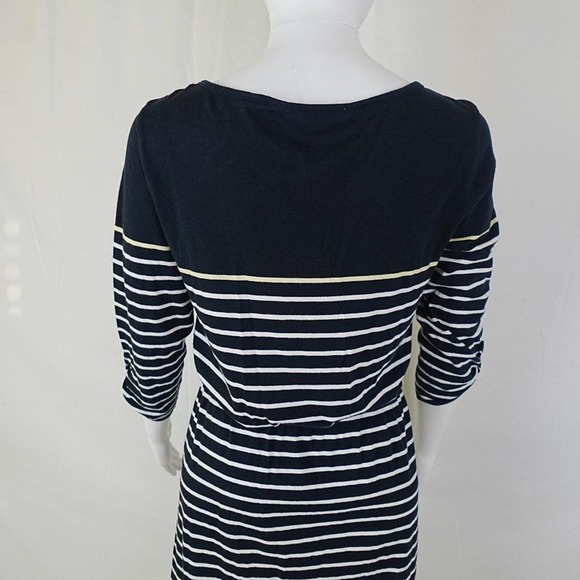 Banana Republic S Striped Knit Dress Navy White Tie Waist Summer Casual Coastal - Picture 5 of 8